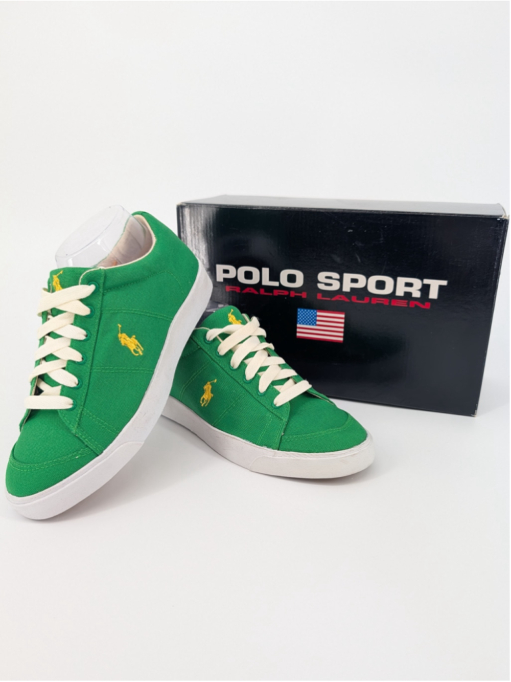Vintage Polo Sport Ralph Lauren Britton Sneakers 8B Green Yellow Deadstock NOS